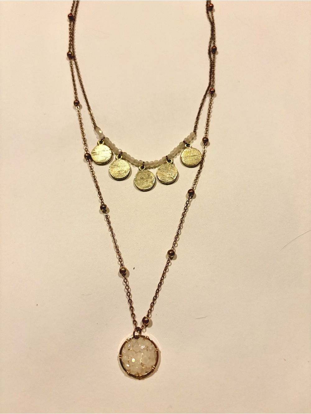 Layered Pendant Necklace in Gold with beaded pendant
